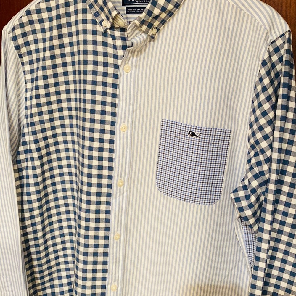 🐳 NWOT Vineyard Vines Slim Fit Tucker Button Down Blue Plaid Stripe Shirt L - Picture 2 of 10